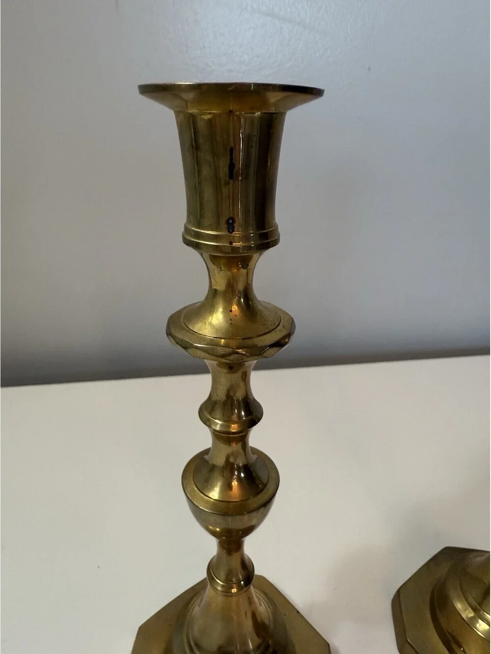 Vintage Pair of Solid Brass Candlestick  Holders 8” H For Tapered Candles India